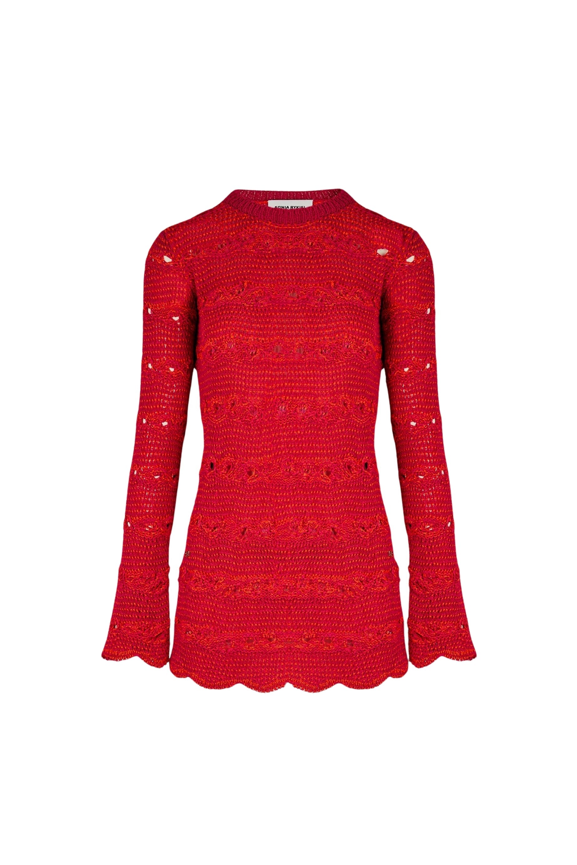 Robe courte rayée ajourée - Fuchsia & Corail