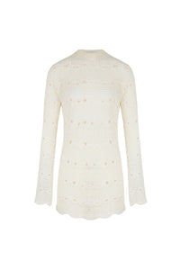 Robe courte rayée ajourée - Écru & Blanc