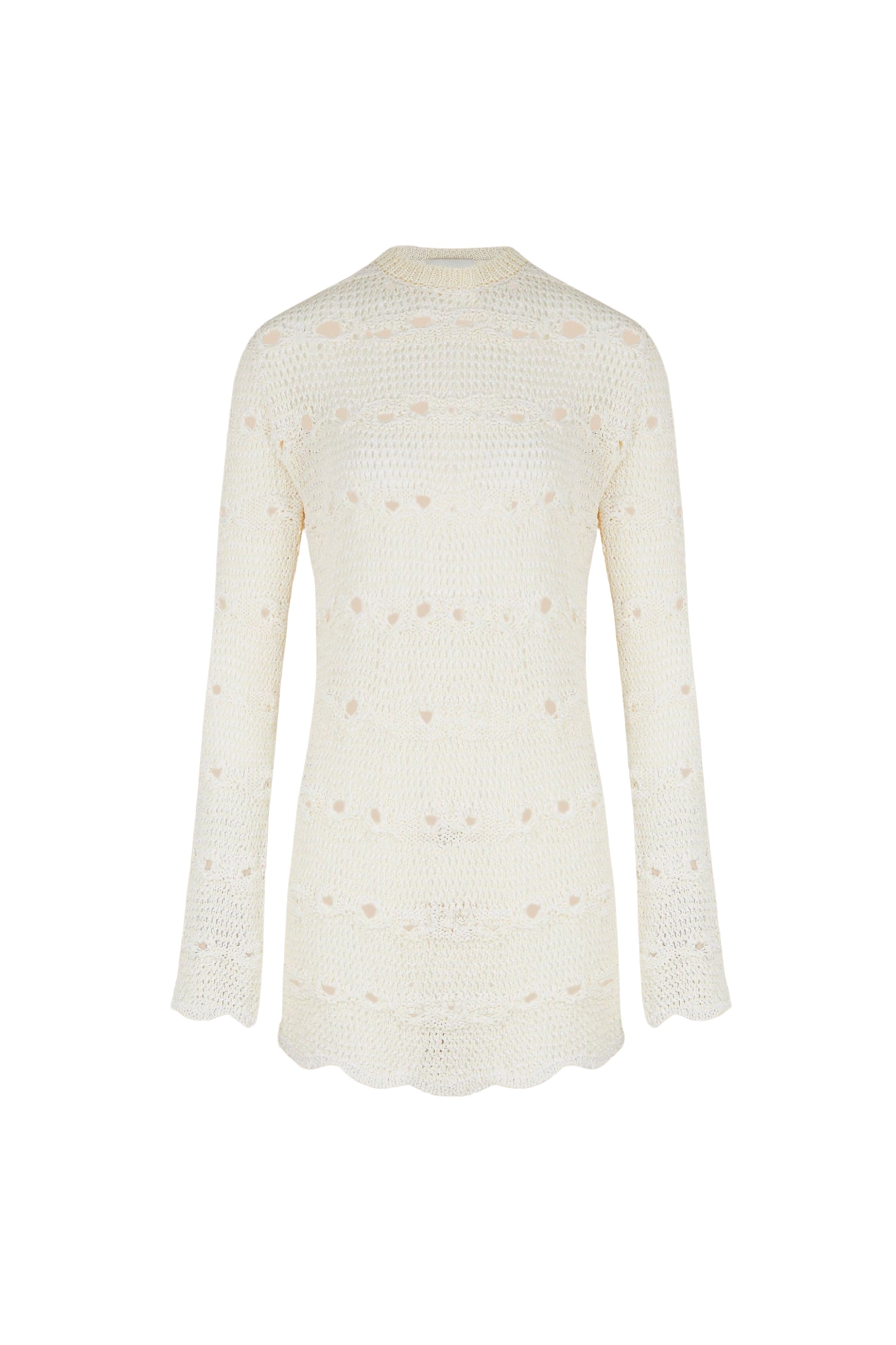Robe courte rayée ajourée - Écru & Blanc