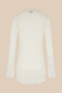 Robe courte rayée ajourée - Écru & Blanc