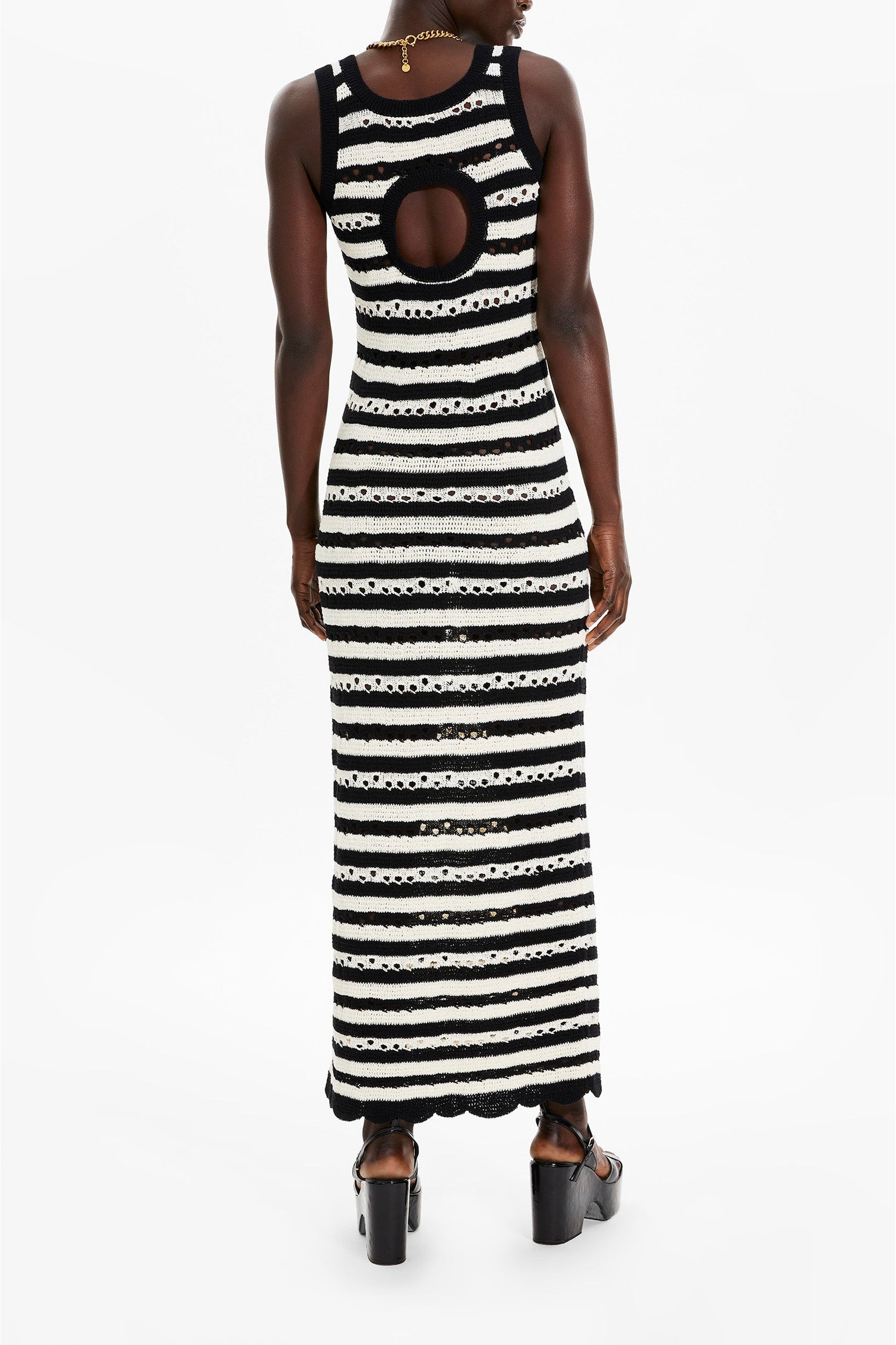 Robe longue rayée - Noir & Écru