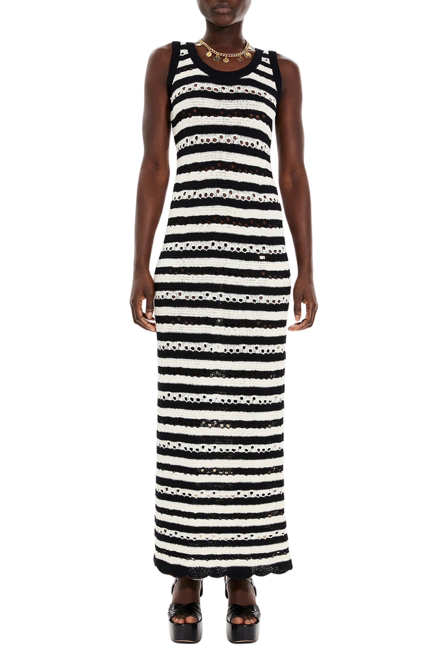 Robe longue rayée - Noir & Écru