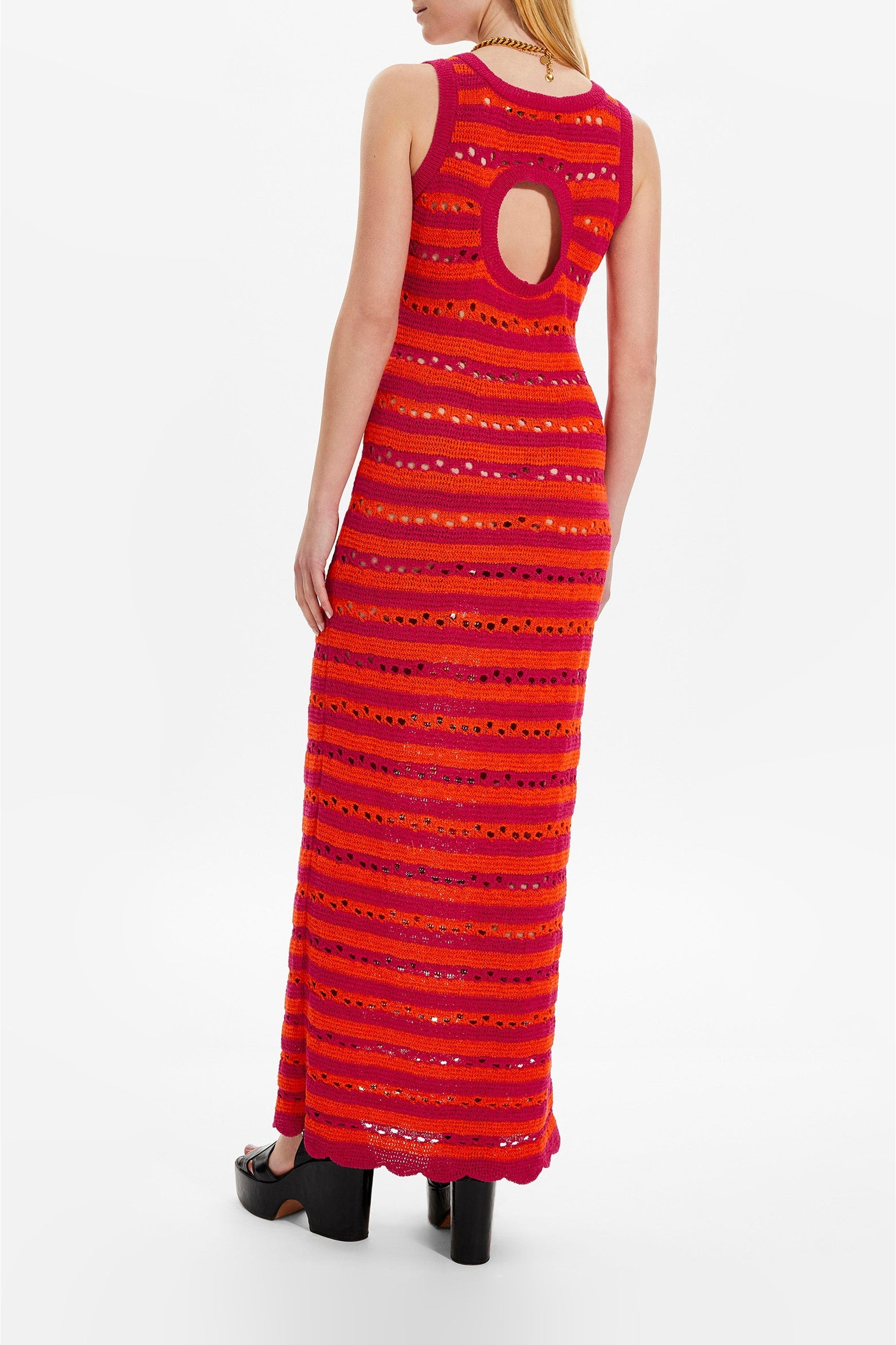 Robe longue rayée - Fuchsia & Corail