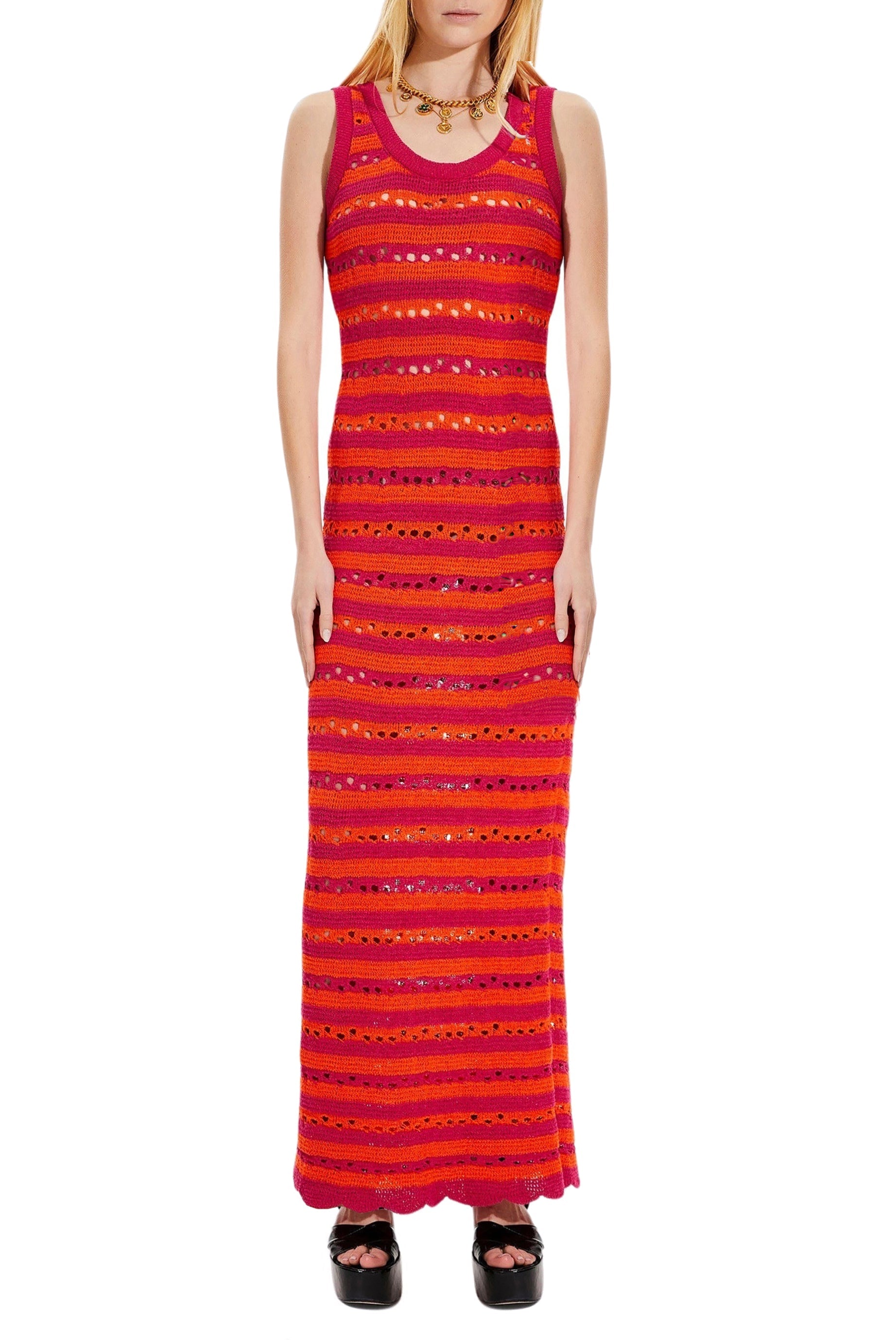 Robe longue rayée - Fuchsia & Corail