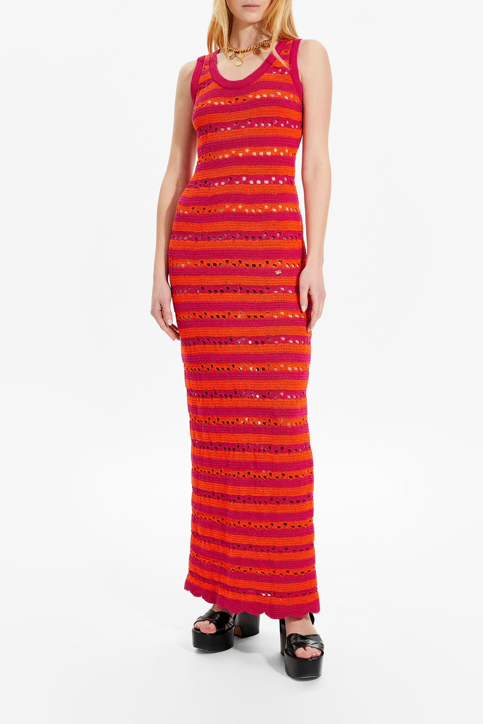 Robe longue rayée - Fuchsia & Corail