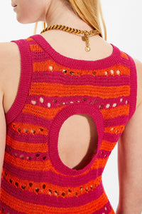 Robe longue rayée - Fuchsia & Corail
