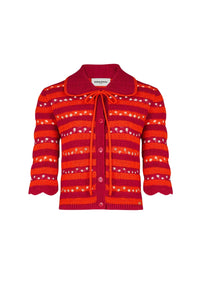 Gilet court rayé ajouré - Fuchsia & Corail