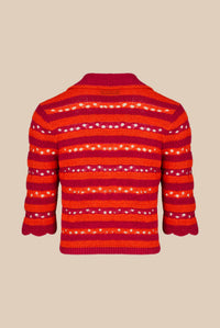 Gilet court rayé ajouré - Fuchsia & Corail