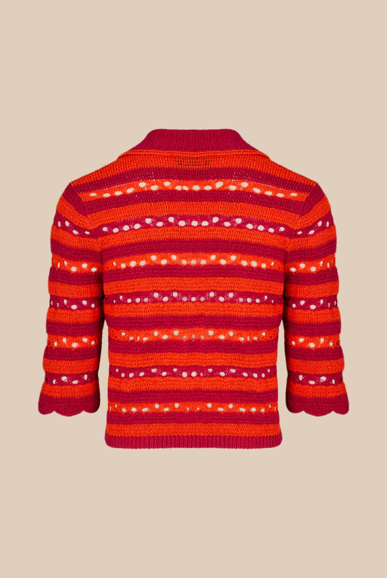 Gilet court rayé ajouré - Fuchsia & Corail