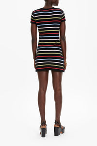 Robe courte rayée à picots - Multicolor Noir