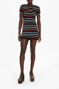 Robe courte rayée à picots - Multicolor Noir
