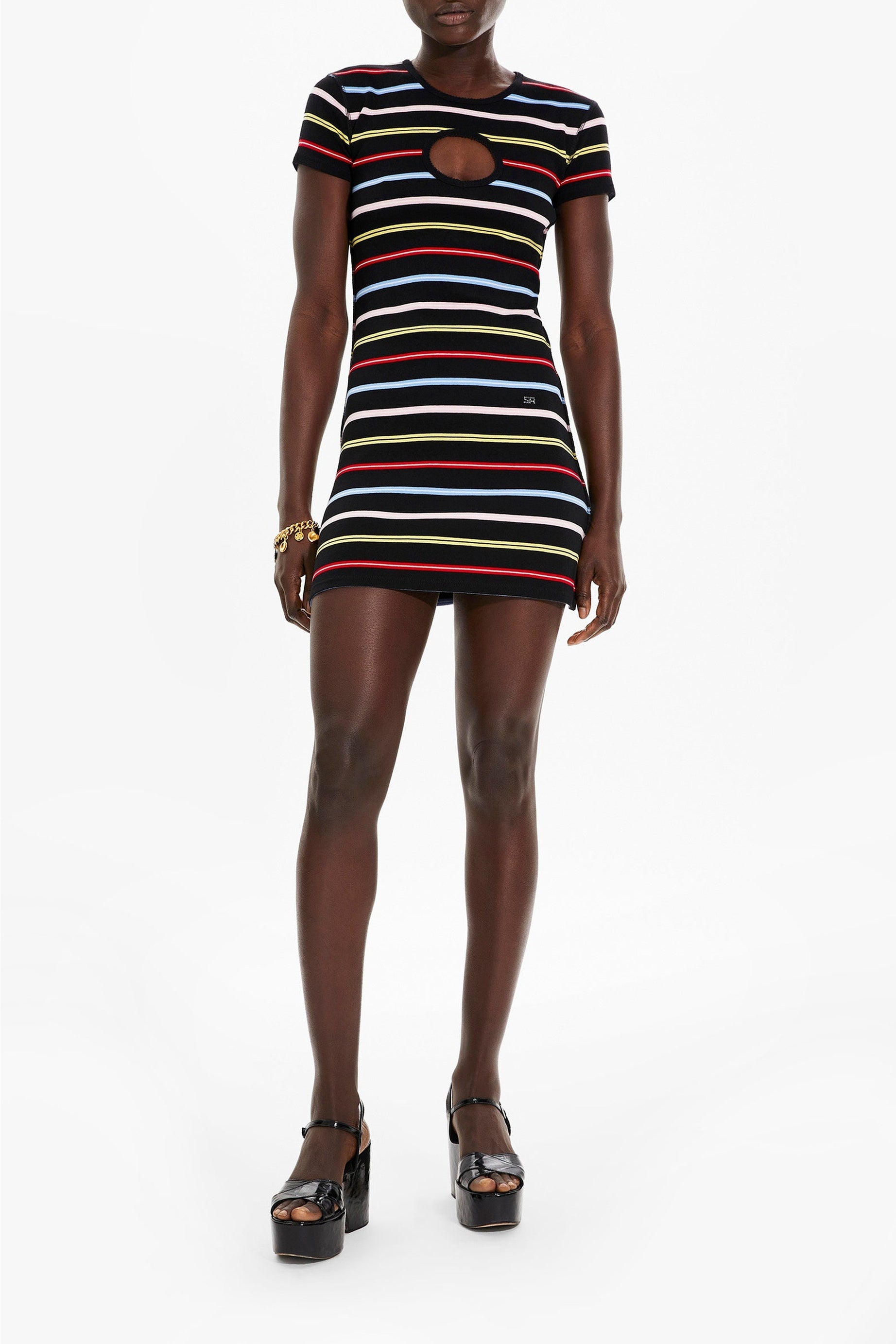 Robe courte rayée à picots - Multicolor Noir