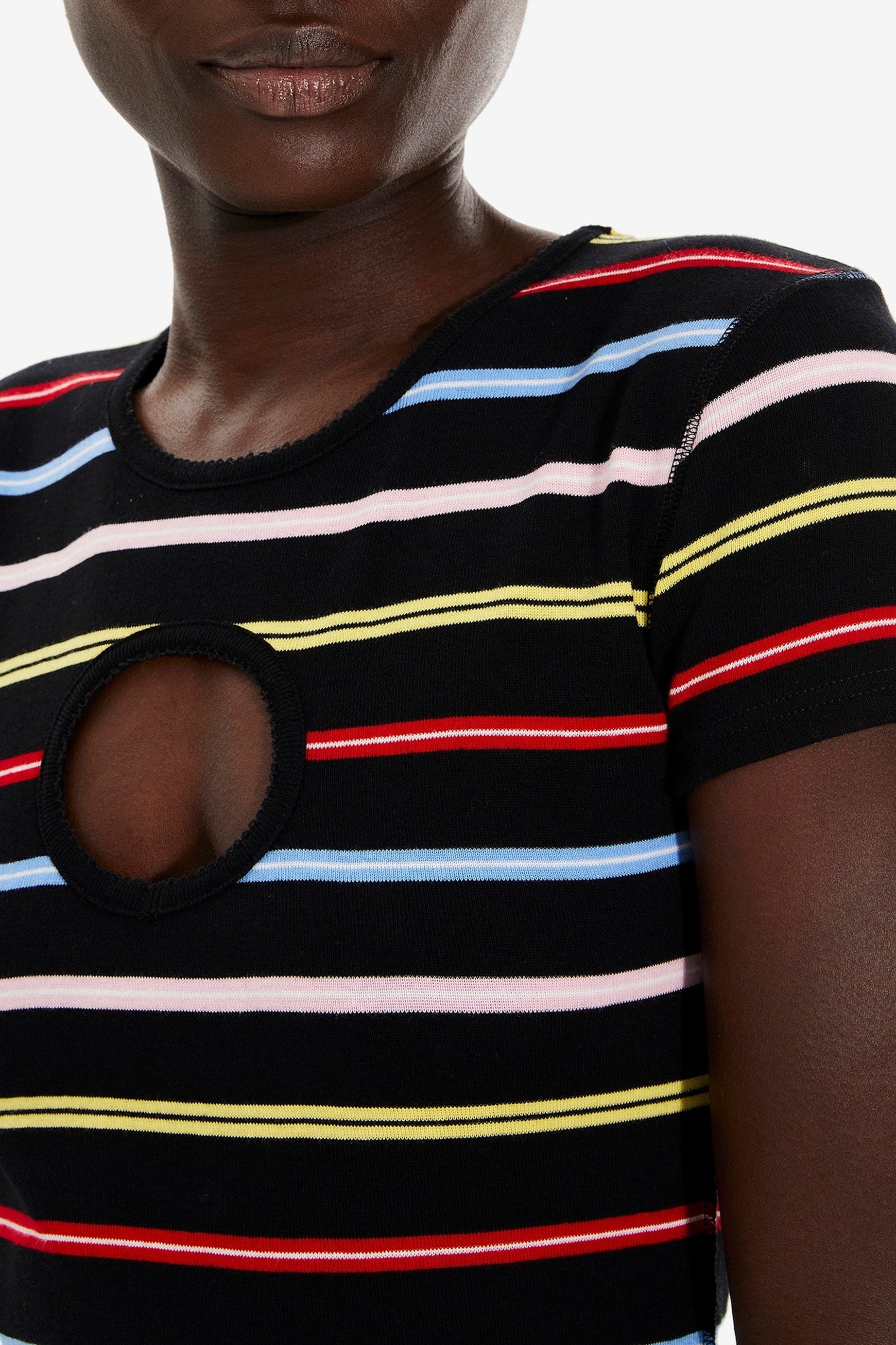 Robe courte rayée à picots - Multicolor Noir
