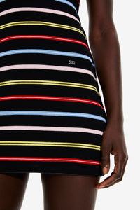 Robe courte rayée à picots - Multicolor Noir