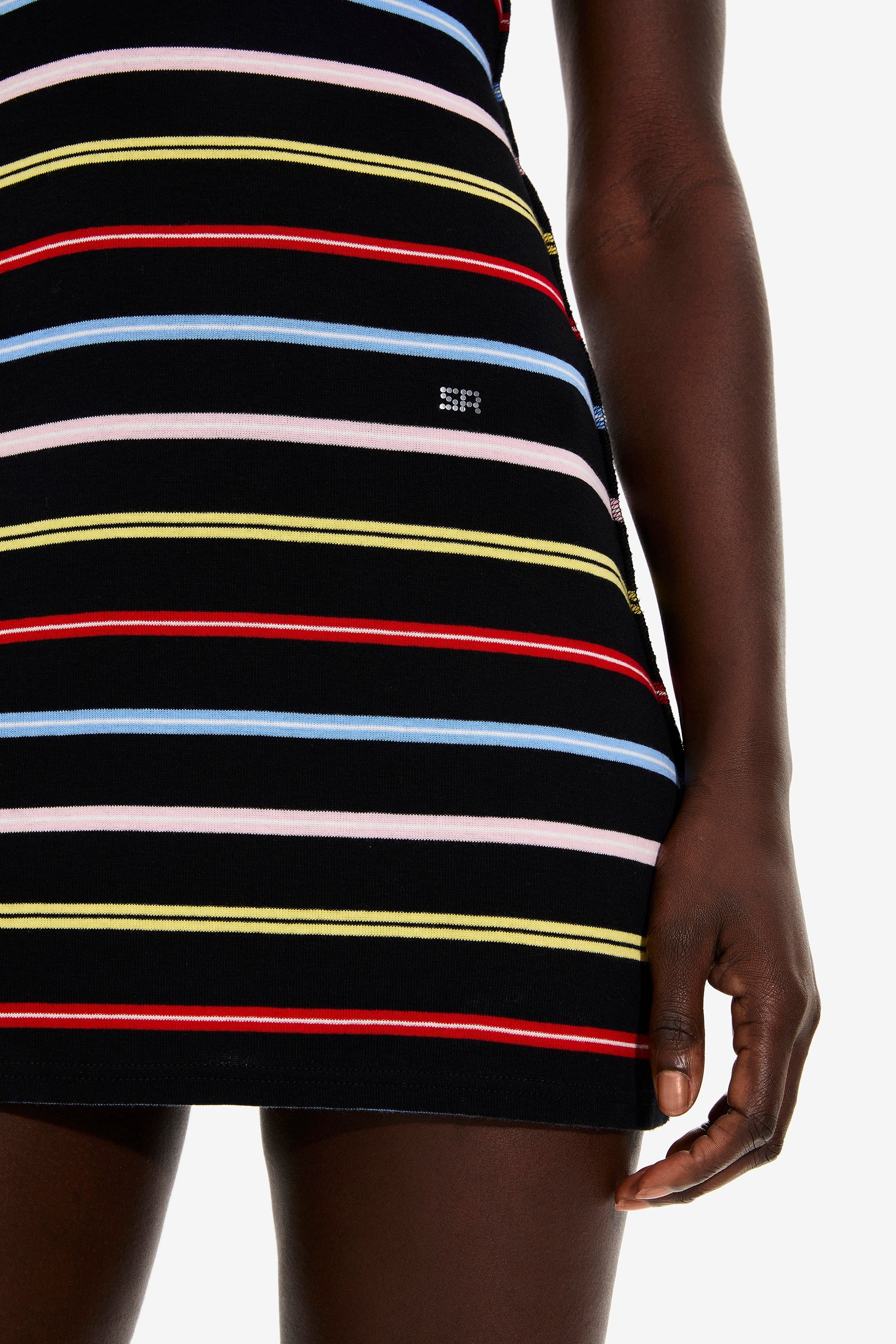 Robe courte rayée à picots - Multicolor Noir