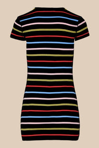 Robe courte rayée à picots - Multicolor Noir