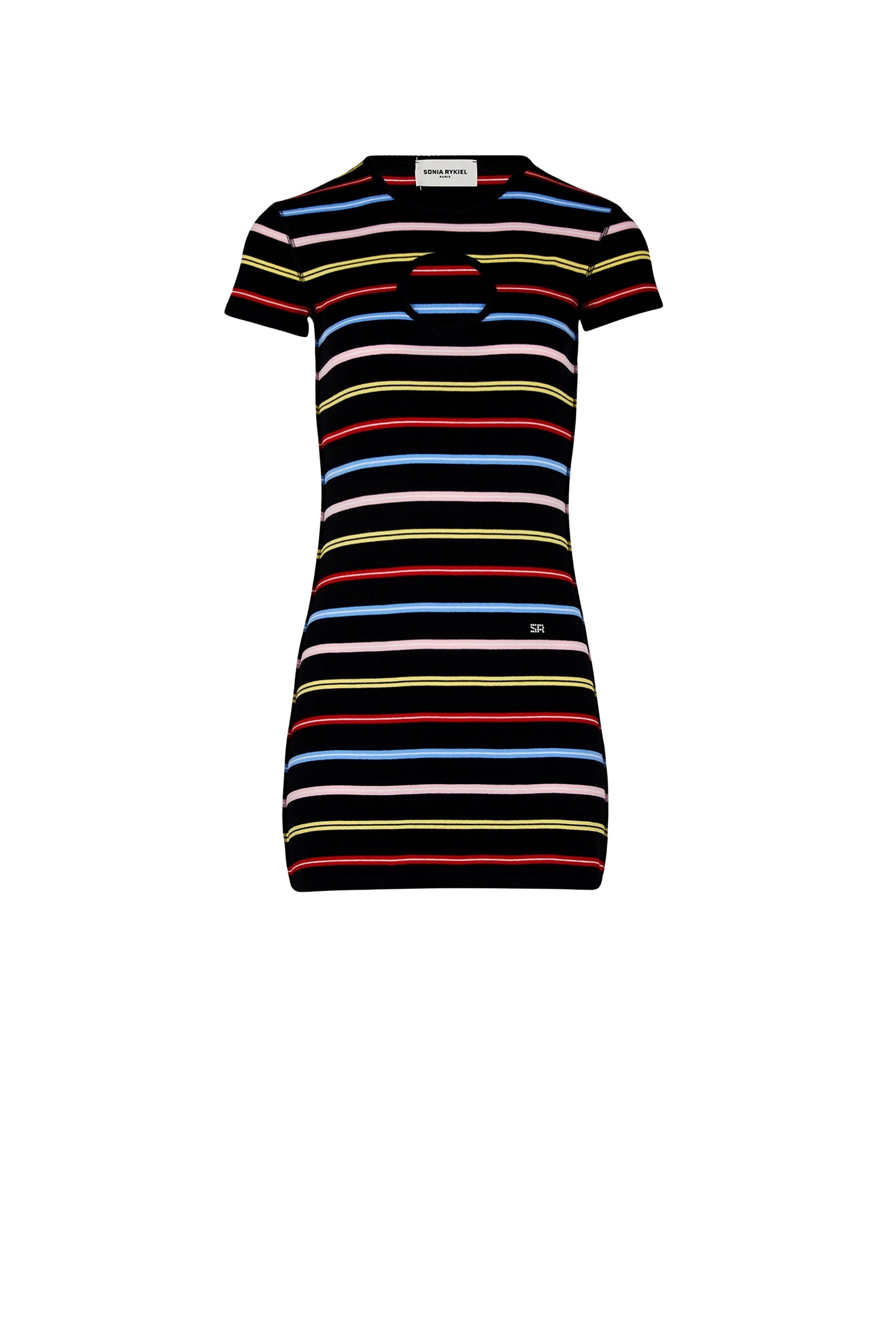 Robe courte rayée à picots - Multicolor Noir