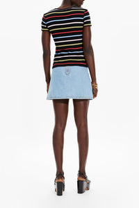 T-shirt rayé à picot - Multicolor Noir
