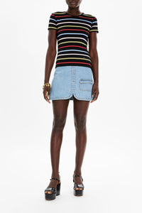 T-shirt rayé à picot - Multicolor Noir