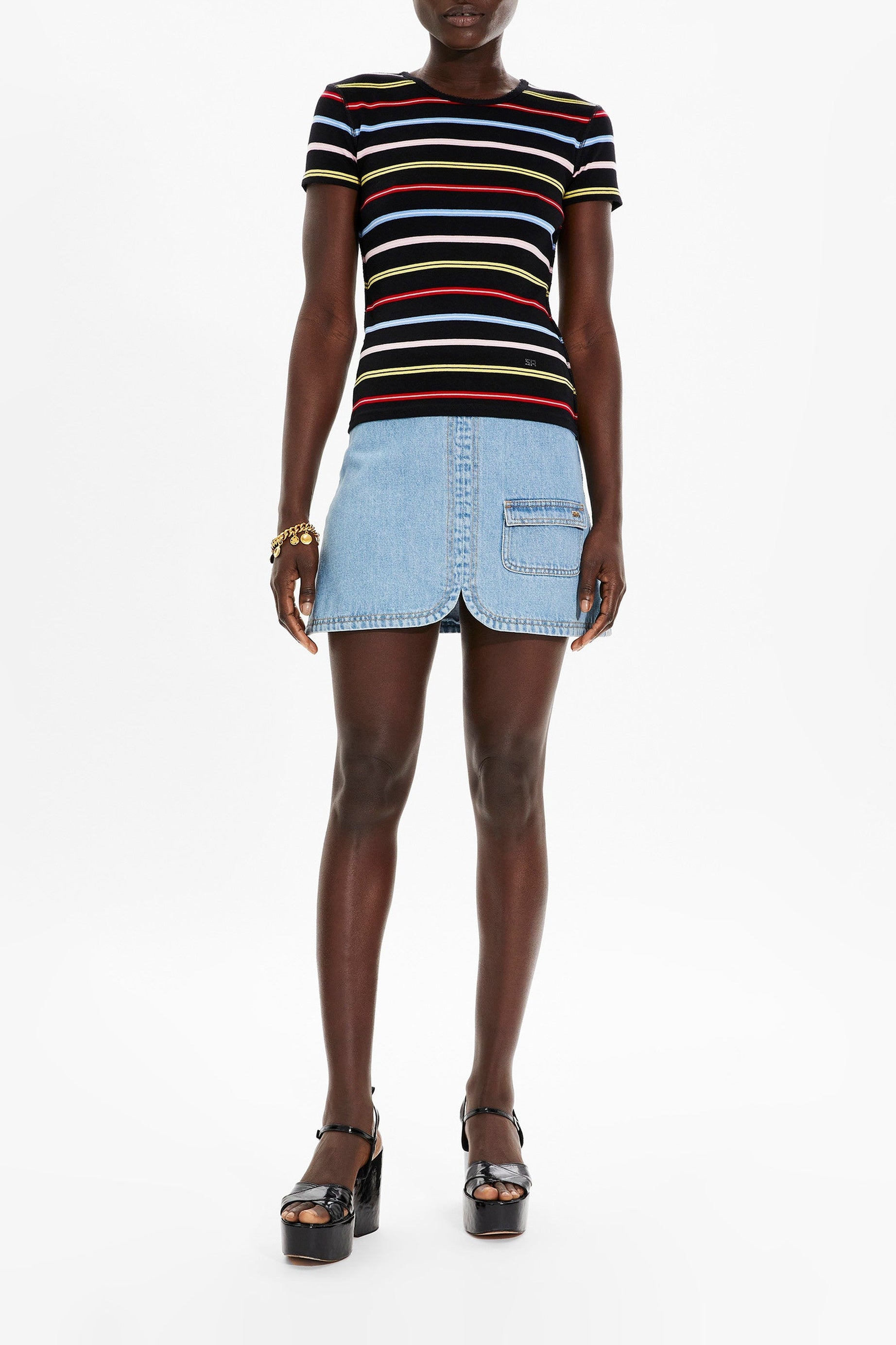 T-shirt rayé à picot - Multicolor Noir