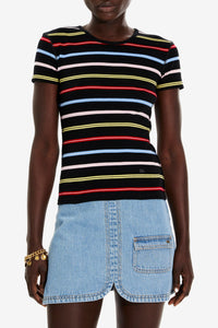 T-shirt rayé à picot - Multicolor Noir