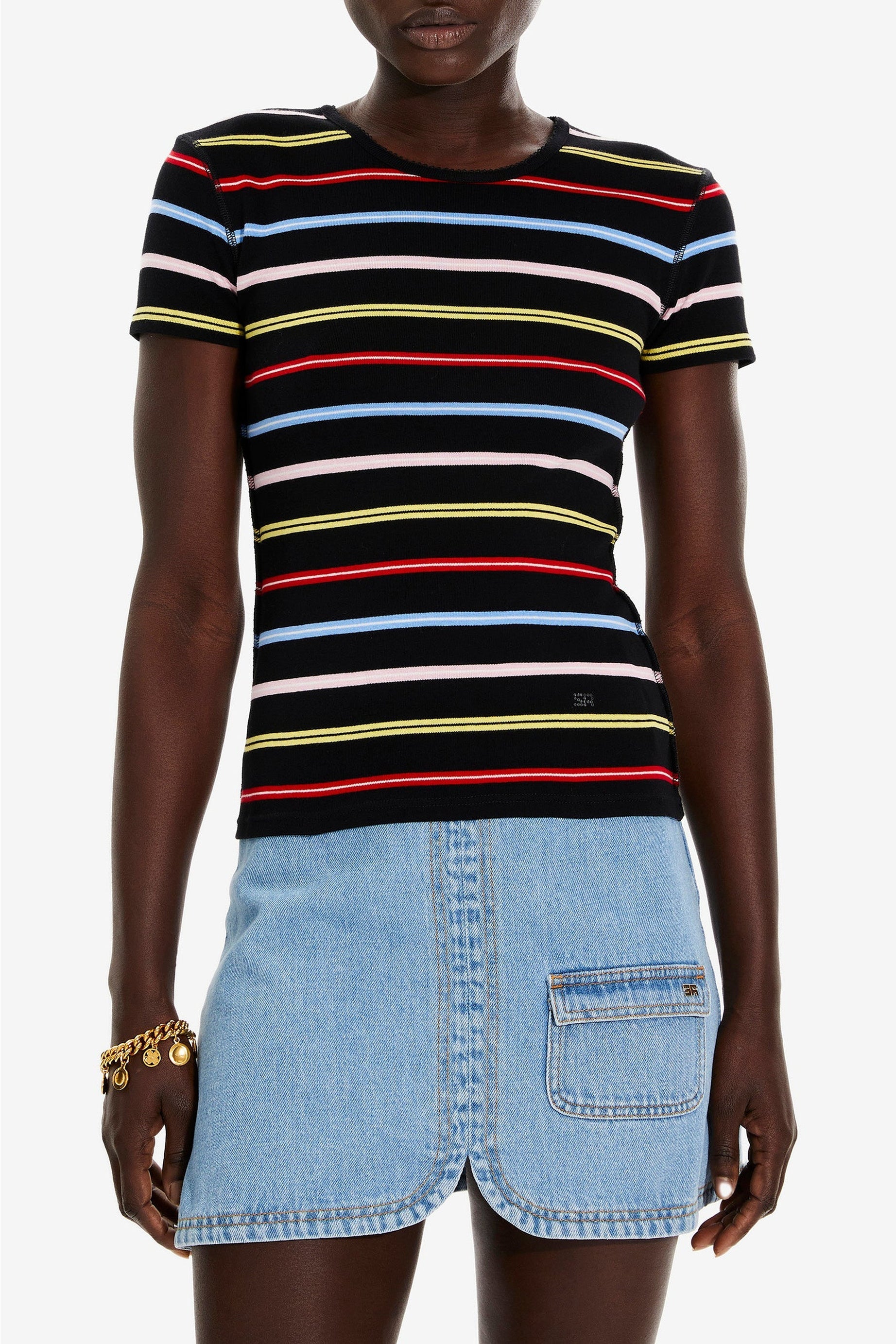 T-shirt rayé à picot - Multicolor Noir