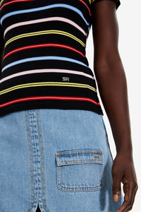 T-shirt rayé à picot - Multicolor Noir