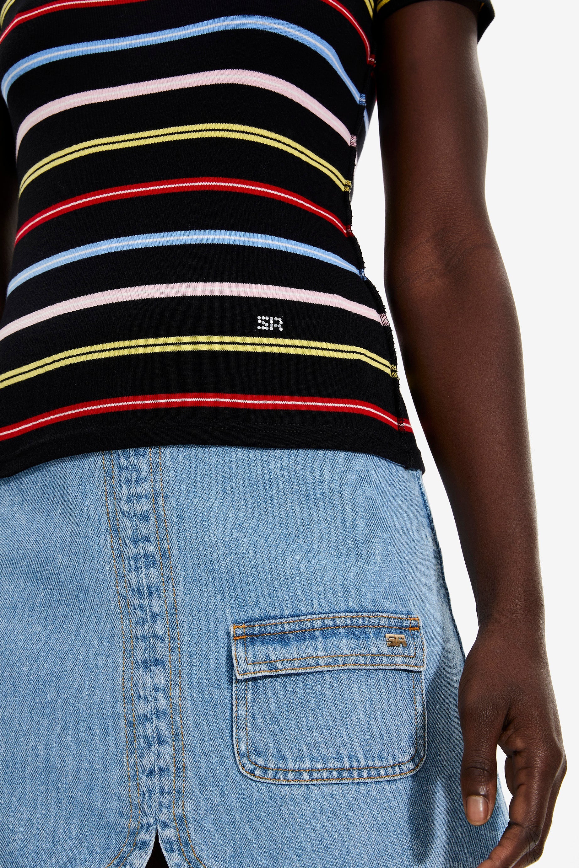 T-shirt rayé à picot - Multicolor Noir