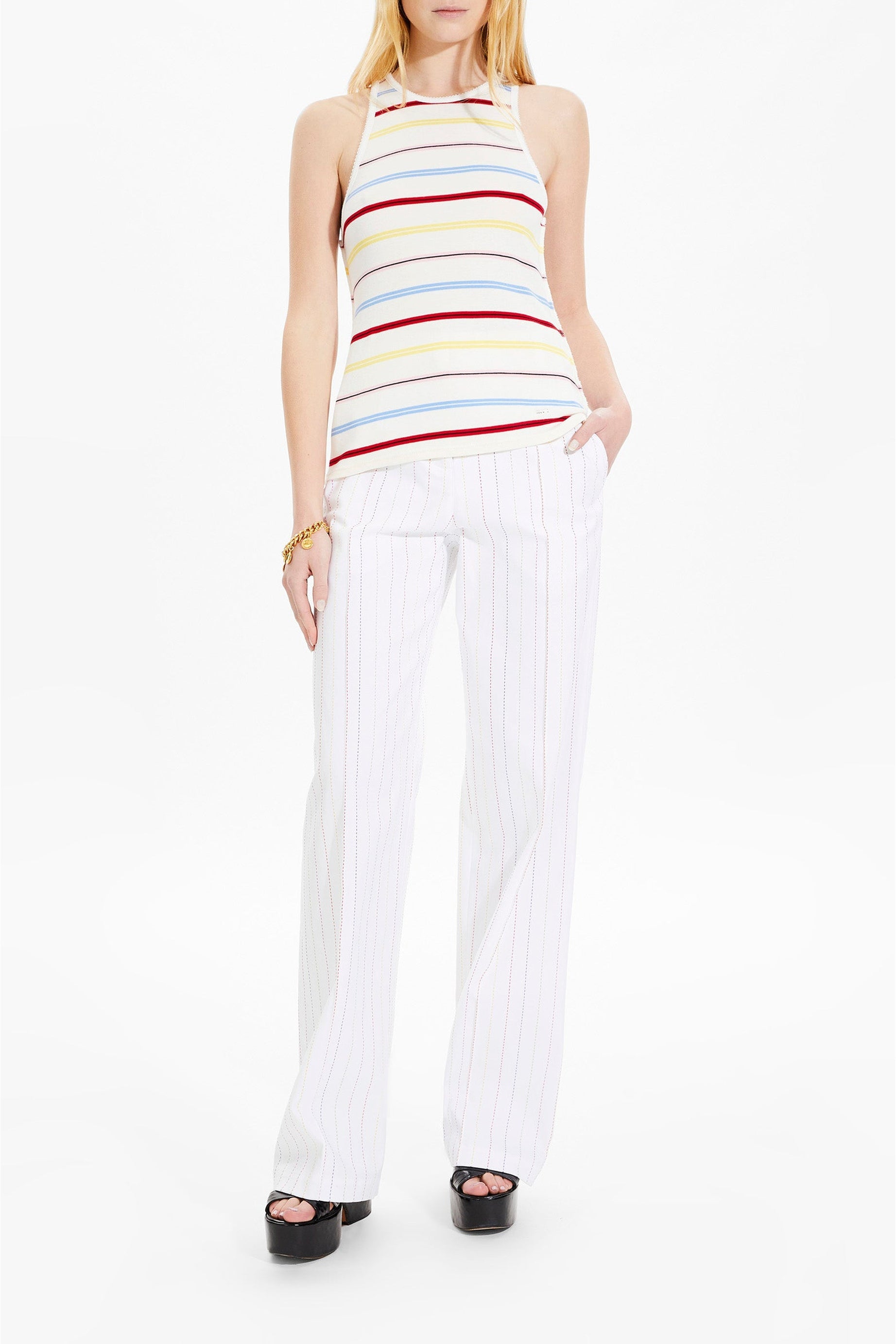 Débardeur rayé à picots - Multicolor Blanc