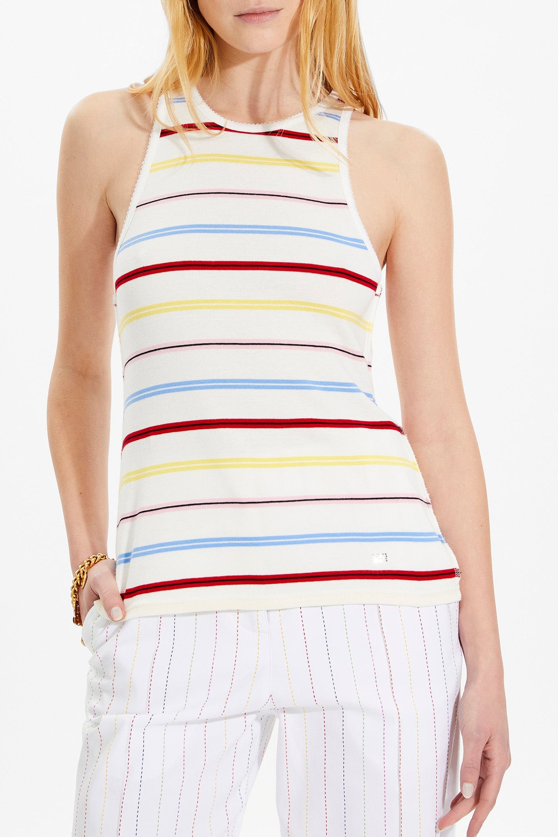 Débardeur rayé à picots - Multicolor Blanc