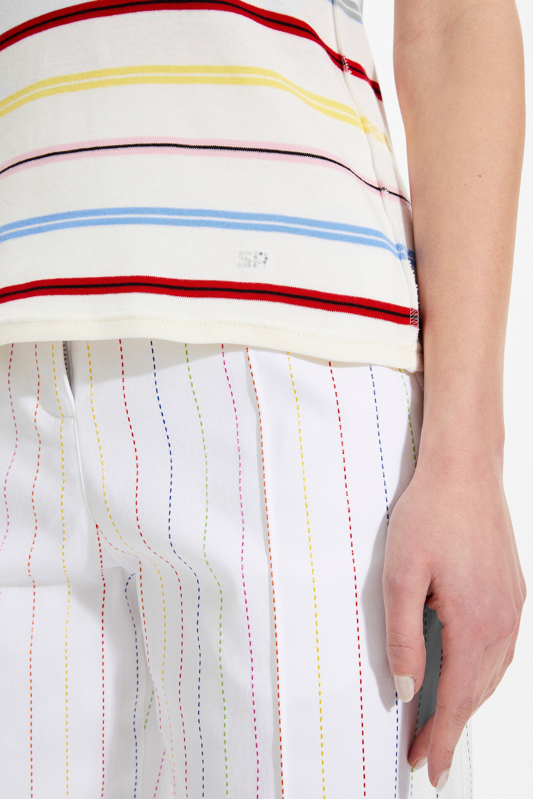 Débardeur rayé à picots - Multicolor Blanc