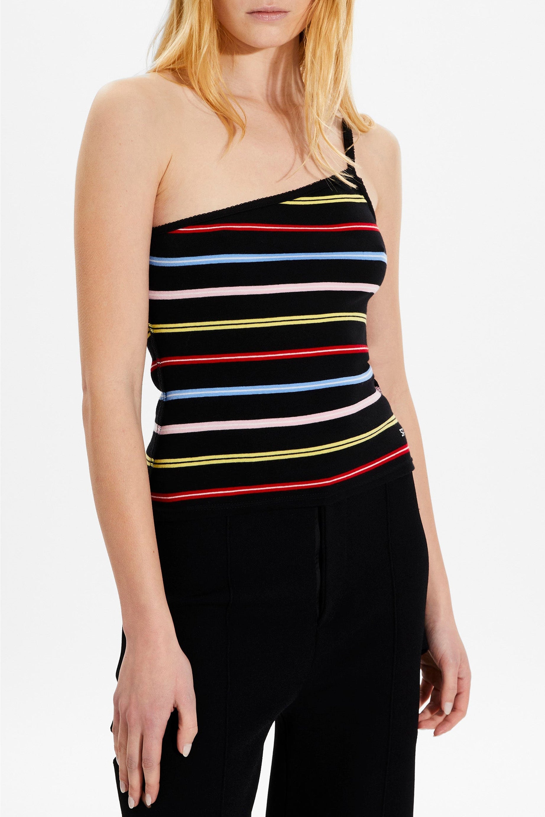 Débardeur asymétrique rayé - Multicolor Noir