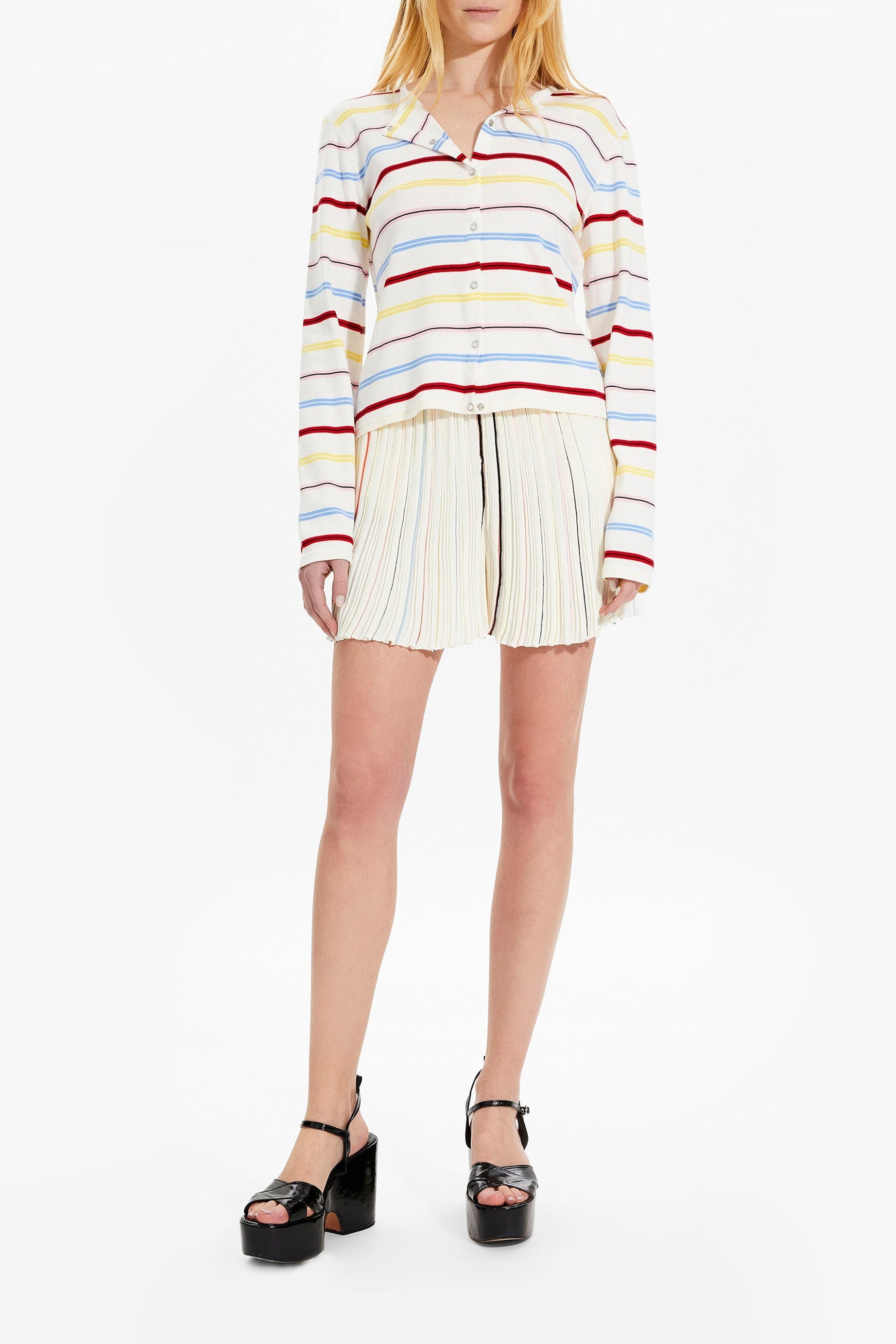 Cardigan rayé à picots - Multicolor Blanc