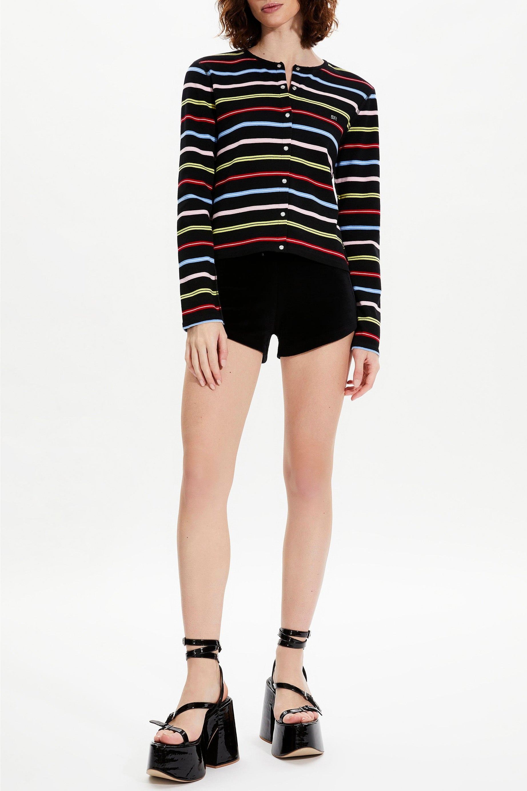Cardigan rayé à picots - Multicolor Noir