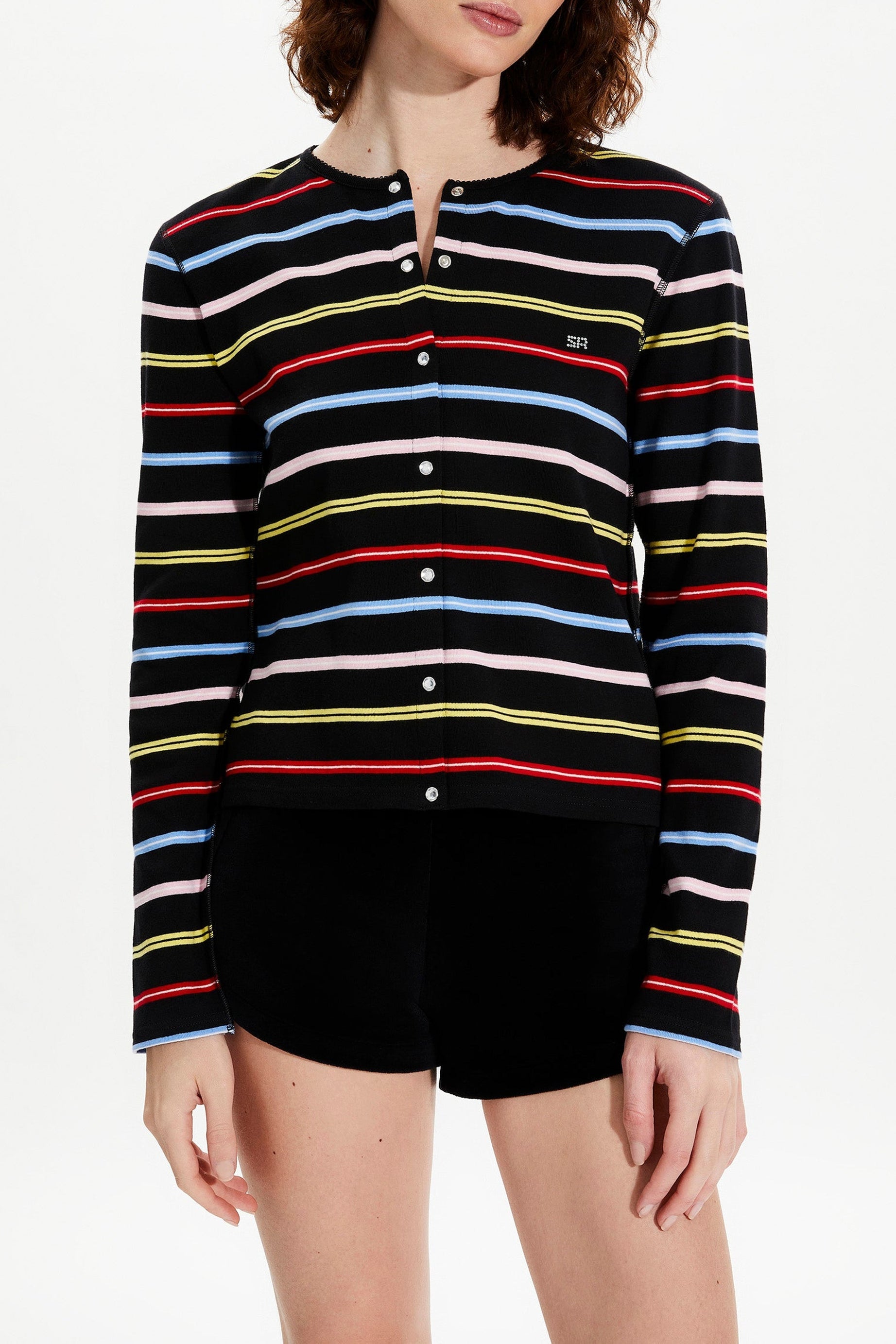Cardigan rayé à picots - Multicolor Noir