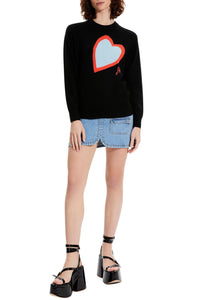 Pull avec un cœur en laine - Noir