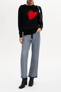 Pull avec un cœur en laine - Noir