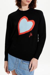 Pull avec un cœur en laine - Noir