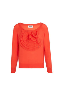 Pull motifs fleurs en laine - Corail