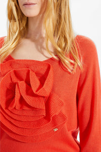 Pull motifs fleurs en laine - Corail