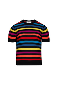 Pull rayé col rond à manches courtes en laine - Multicolor