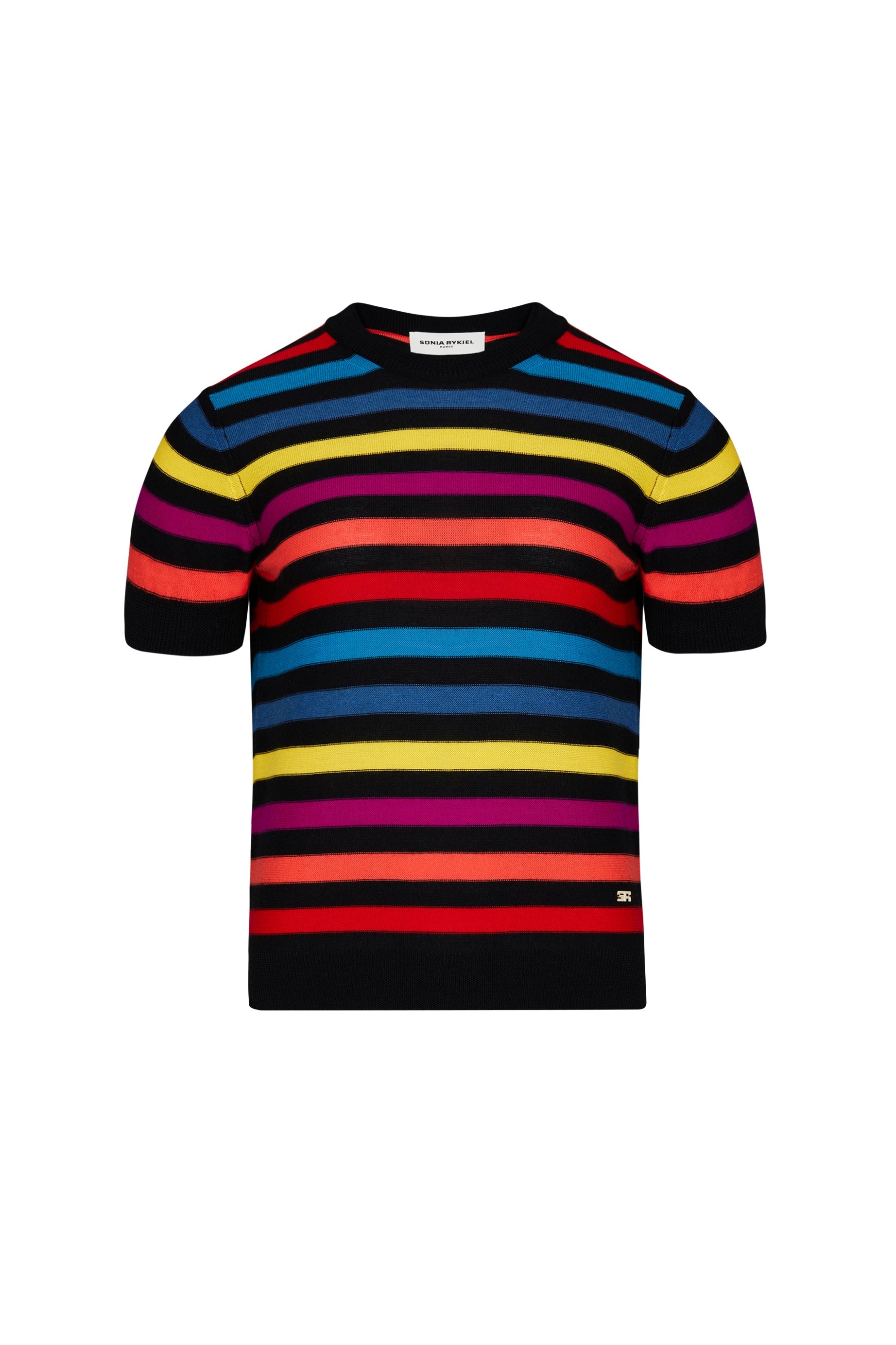 Pull rayé col rond à manches courtes en laine - Multicolor