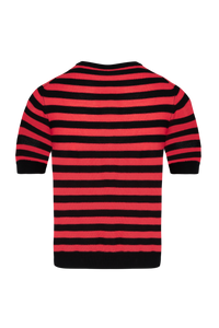 Pull Poor Boy rayé à manches courtes en laine - Noir & Corail
