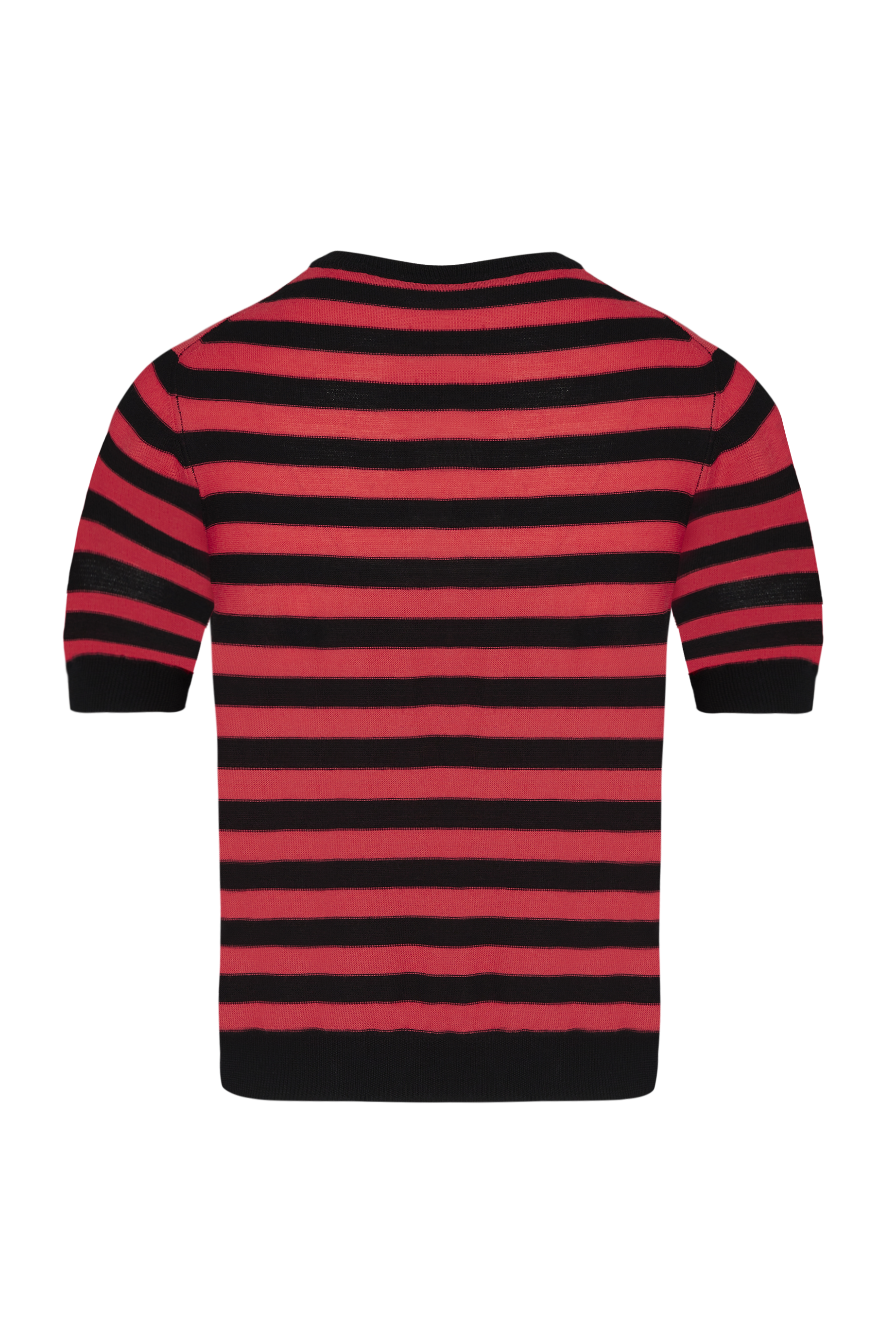 Pull Poor Boy rayé à manches courtes en laine - Noir & Corail