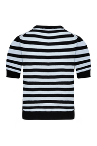 Pull Poor Boy rayé à manches courtes en laine - Noir & Baby Blue