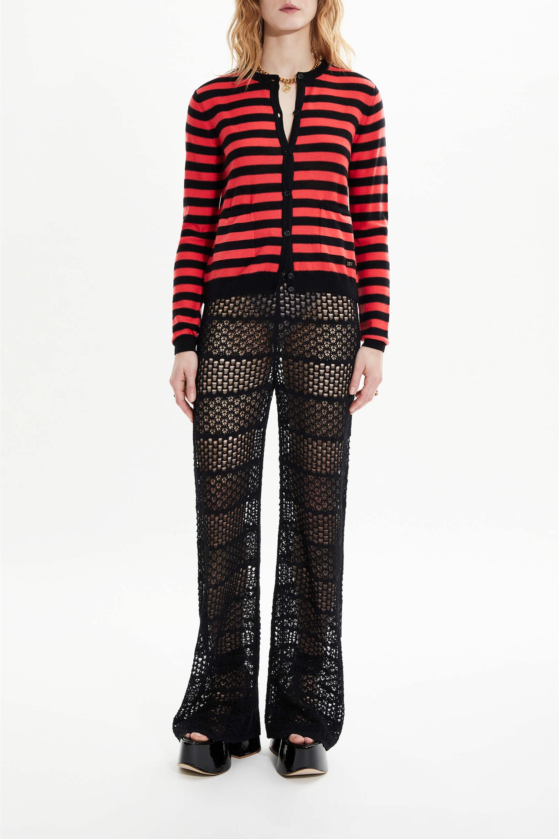 Cardigan Rykiel Forever en laine - Noir & Corail