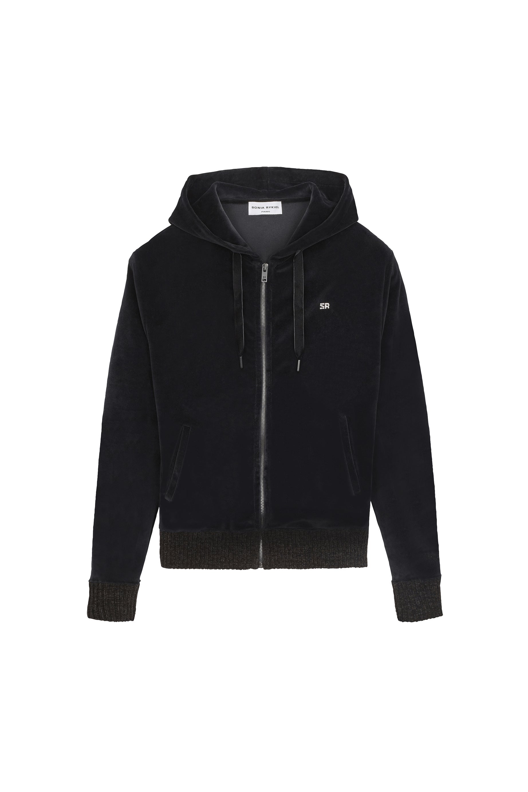 Pull hoodie à strass - Noir