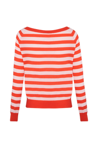 Pull à motifs fleurs rayé en laine - Corail & Baby Pink