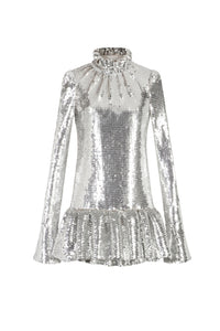 Robe courte et col montant à paillettes - Silver