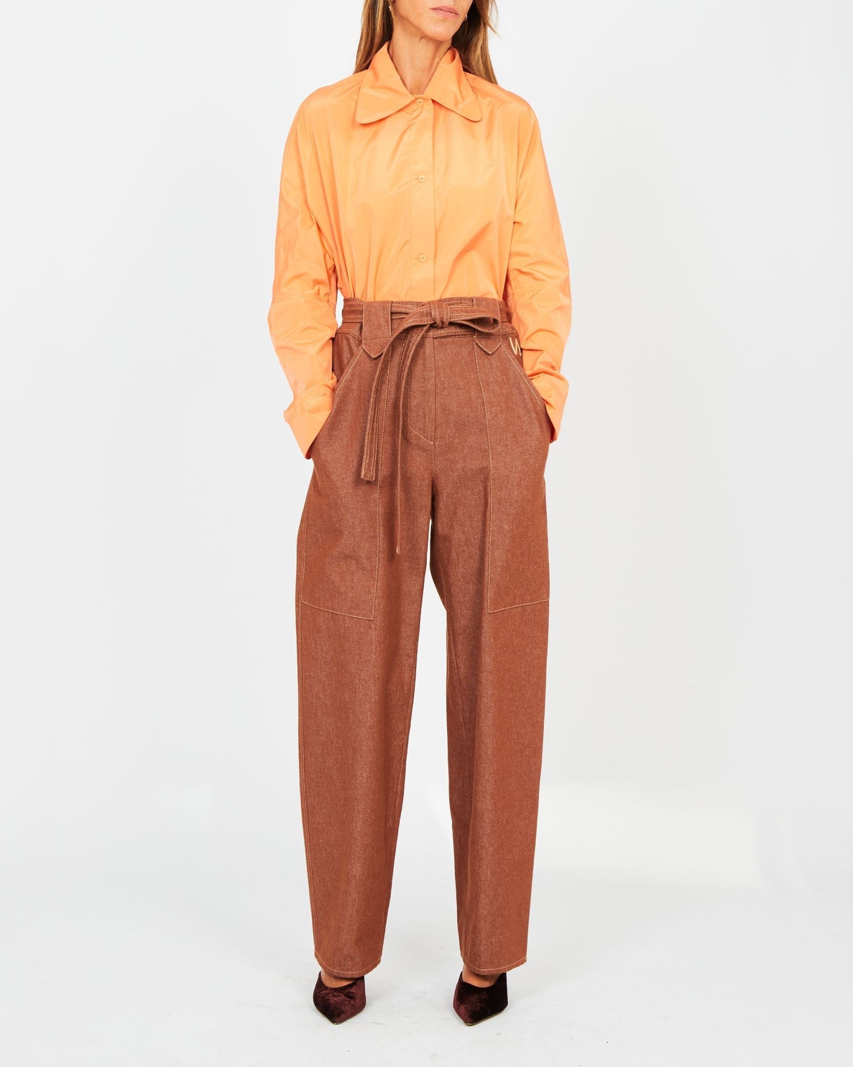 Pantalon carotte ceinturé en jean - Aragonite